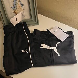 Puma Kids Black Joggers with White Logo